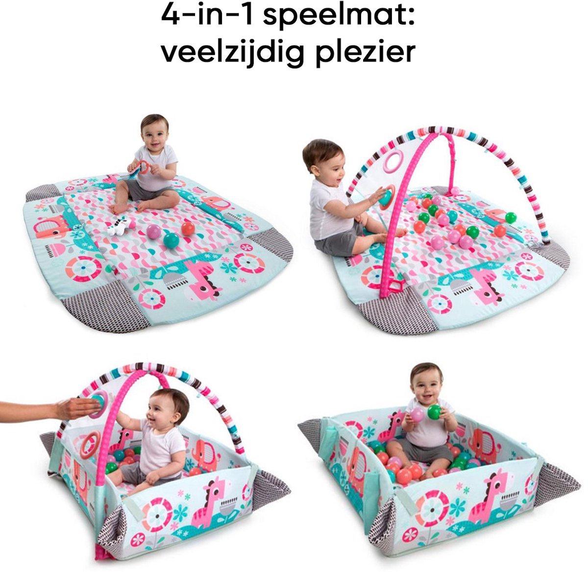 Multifunctioneel Speelkleed Baby + Buikligtrainer - Babygym met AANPASBARE WANDEN - Speelmat met Boog - Incl. 20 Ballen + 5 Speeltjes - Vanaf 0m+ — afbeelding 5