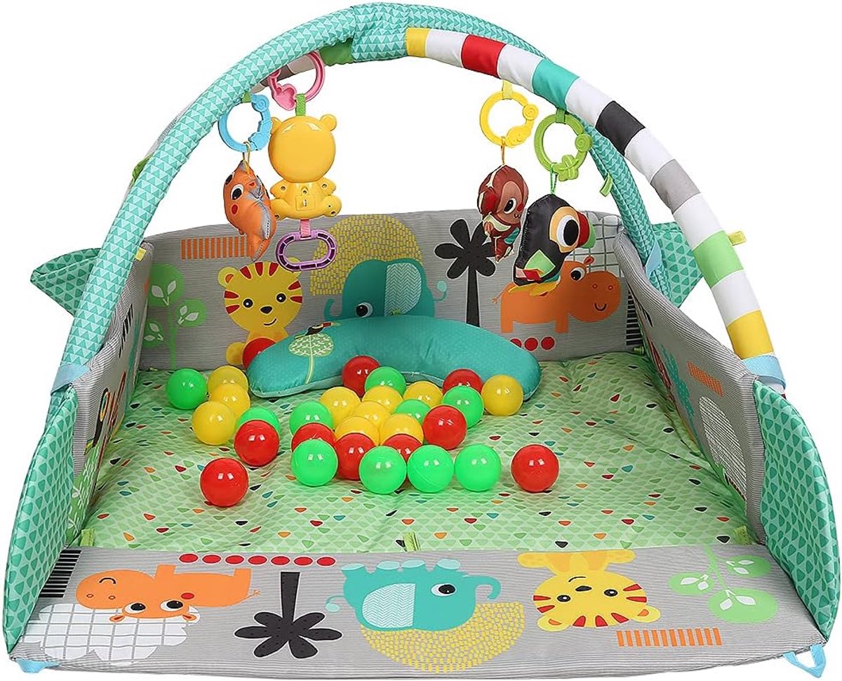 Multifunctioneel Speelkleed Baby + Buikligtrainer - Babygym met AANPASBARE WANDEN - Speelmat met Boog - Incl. 20 Ballen + 5 Speeltjes - Vanaf 0m+ — afbeelding 11