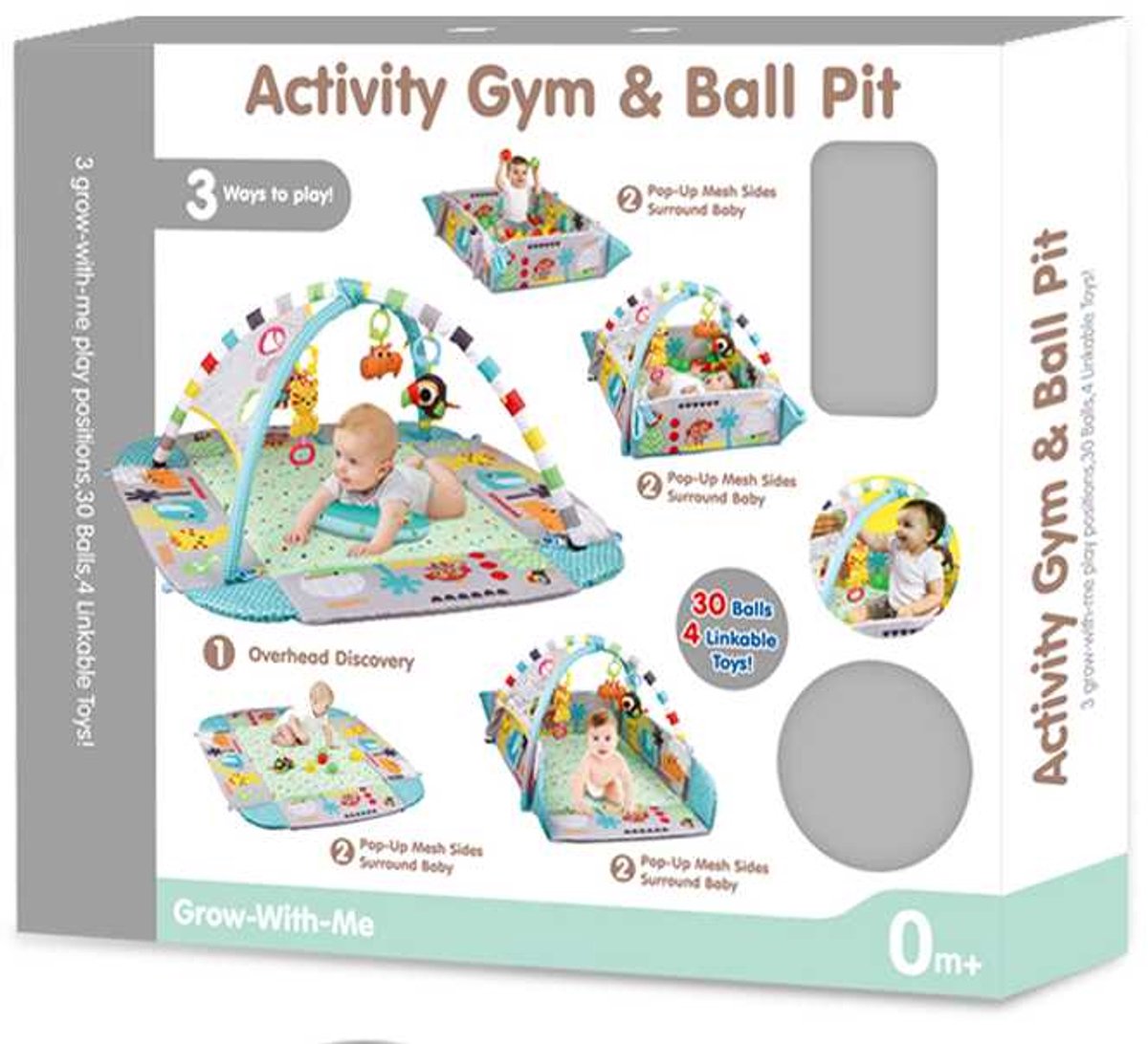 Multifunctioneel Speelkleed Baby + Buikligtrainer - Babygym met AANPASBARE WANDEN - Speelmat met Boog - Incl. 20 Ballen + 5 Speeltjes - Vanaf 0m+ — afbeelding 12
