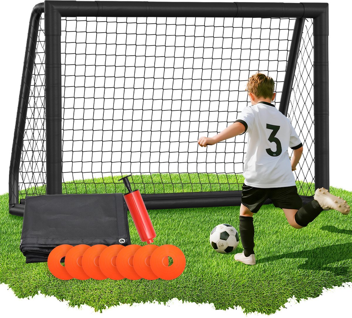 Voetbaldoel 180 x 120 x 60 cm Kindervoetbaldoel met doelmuur en net stevig metalen doel de tuin en binnen zwart