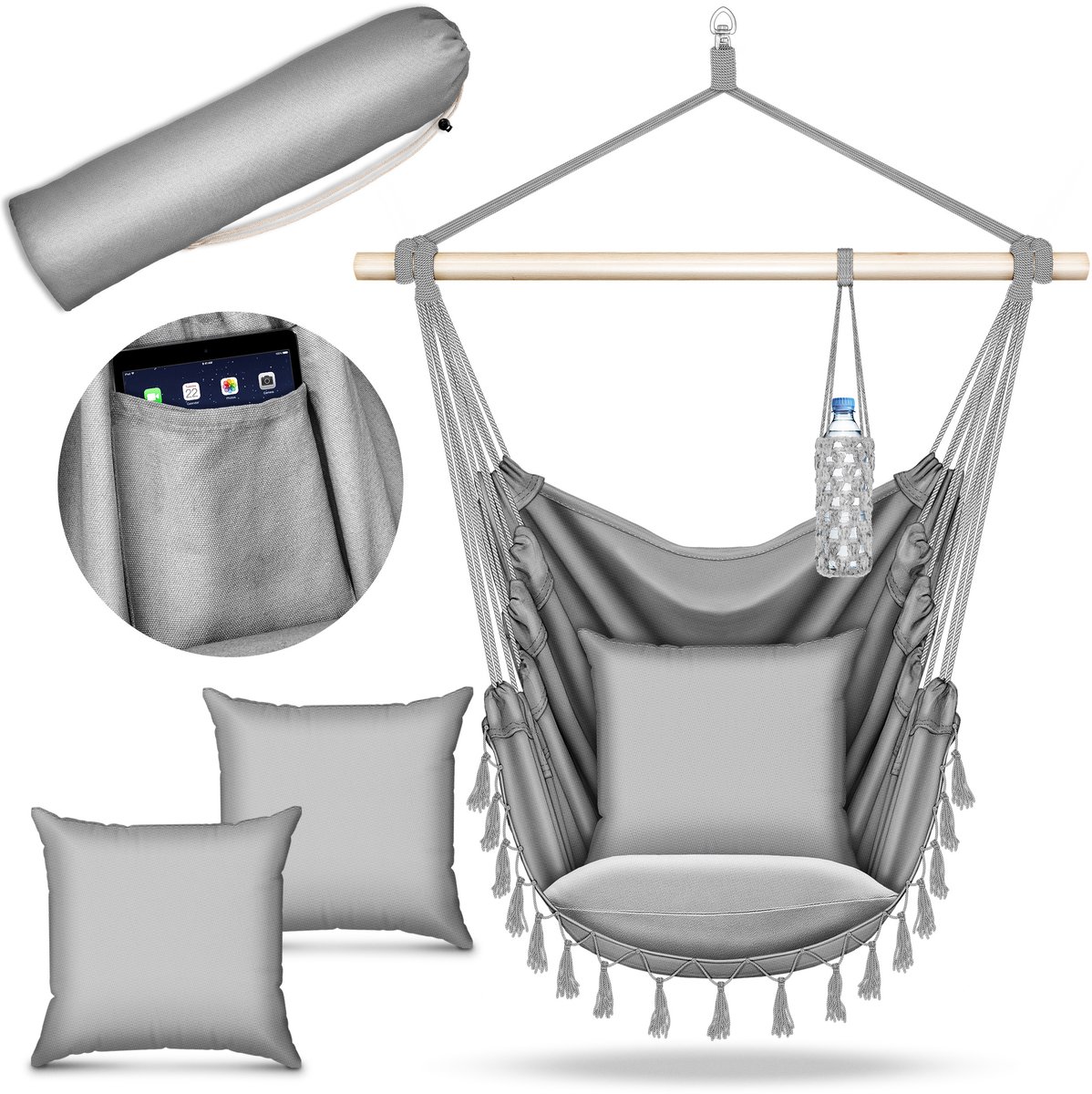 tillvex Hangstoel 150 kg met 2 kussen | Hangstoel voor binnen en buiten | Weerbestendig | Voor woon- en tuin