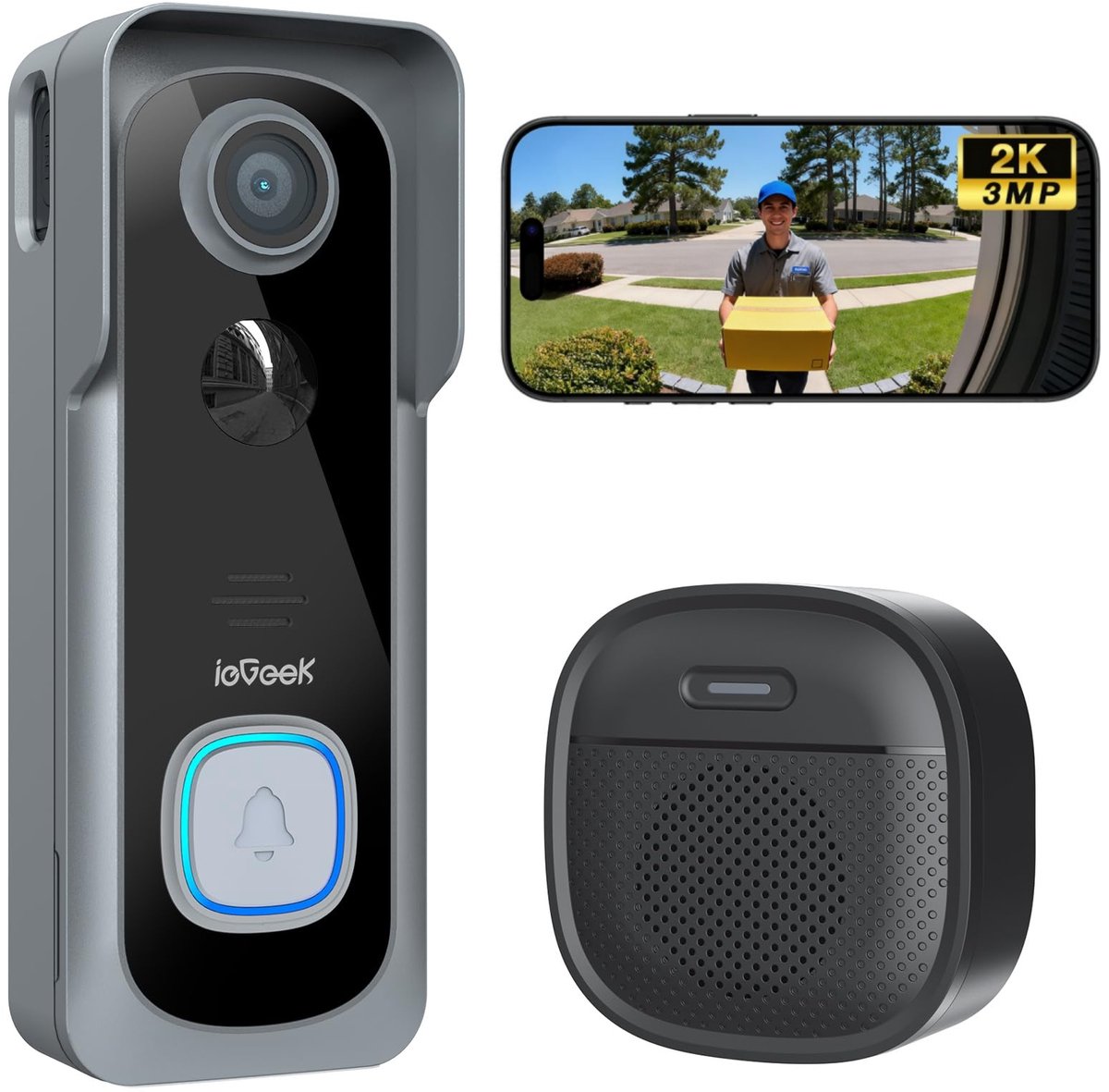 ieGeek J1 Draadloze Video Deurbel 2K (EAN: 0734931099443) - ieGeek - €59,99