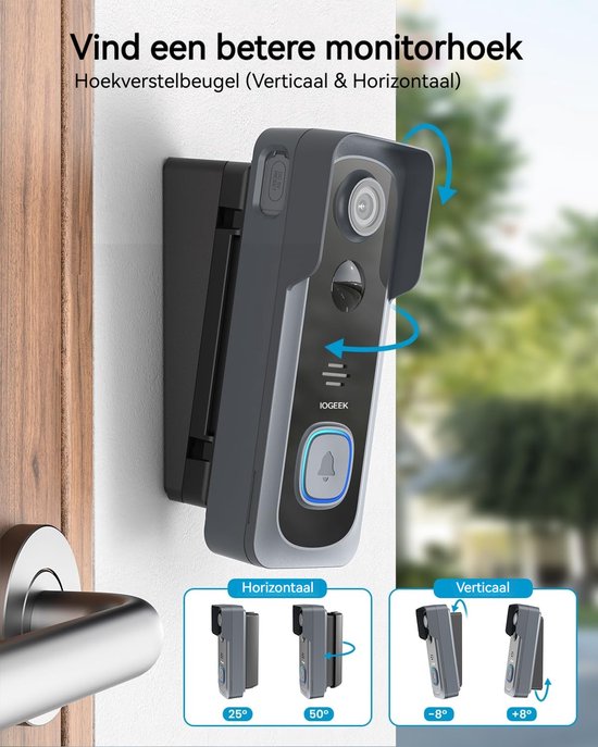 ieGeek J1 2K Draadloze Video Deurbel - 2K FHD - Accu Grijs - Op batterijen - Eenvoudige installatie - Live videogesprek - Mens- en bewegingsdetectie - Geen abonnementskosten - Incl. 32GB SD van Merkloos — afbeelding 5