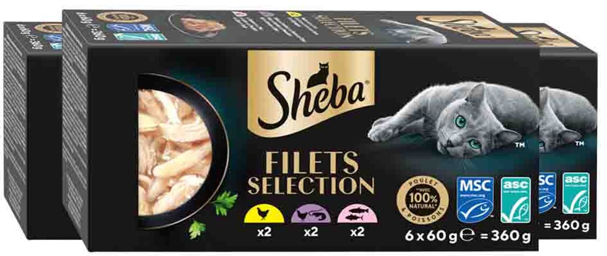 Sheba Sheba Kattenvoer Nat Filets Kip & Zalm in Saus Multipack - 3 x 6x60 gr - Voordeelverpakking