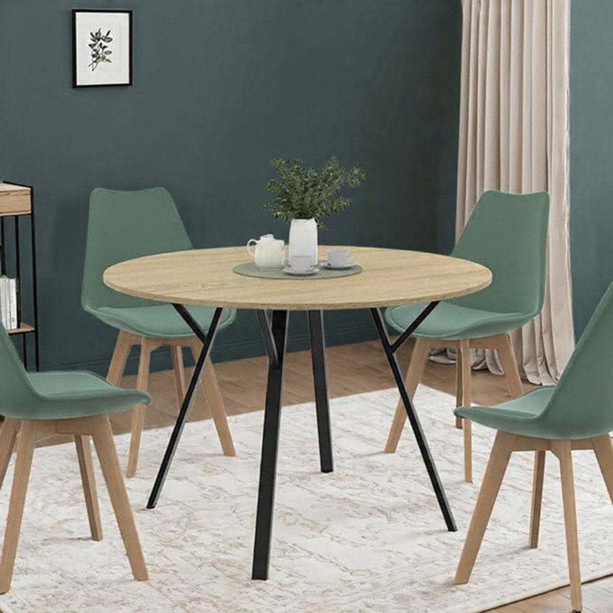 Yseult Ronde Eettafel 110 cm – Industriële Eetkamertafel Houtlook met Zwart Metaal – 4-6 personen – Modern Design Casa Serena – 110 cm – Casa Dorada