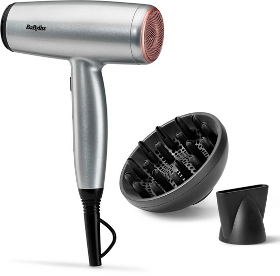 BaByliss Cosmos Föhn D580DE - Krachtige Haardroger met Diffuser - Lichtgewicht - Ionische functie voor minder pluizig haar - 3 temperaturen plus Cool Shot - Compleet met Blaasmond