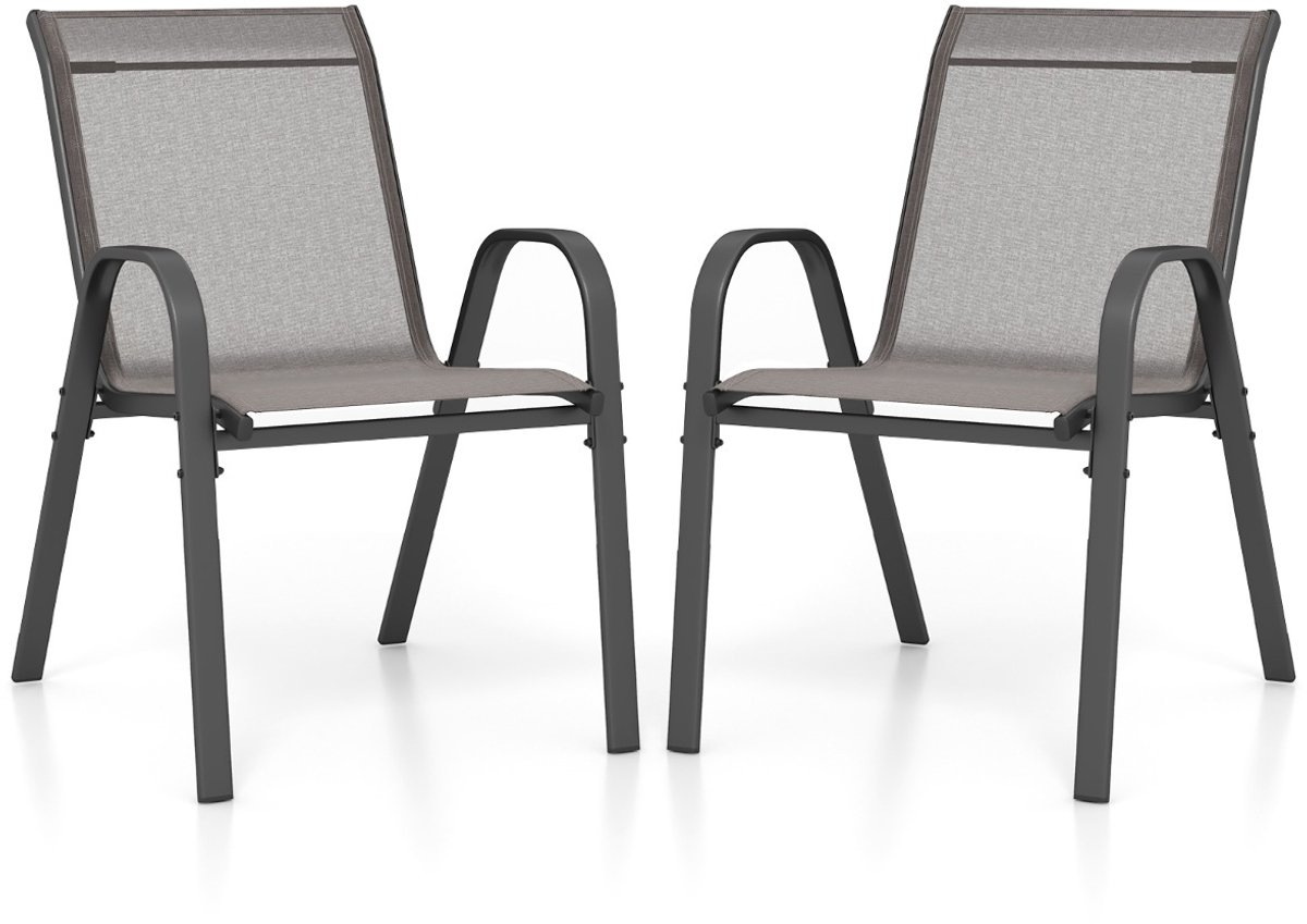 Stapelbare Tuinstoelen Set van 2 - Ergonomische Terrasstoelen met Armleuningen - Duurzaam Metalen Frame - Ideaal voor Balkon en Tuin - Belastbaar tot 150 kg
