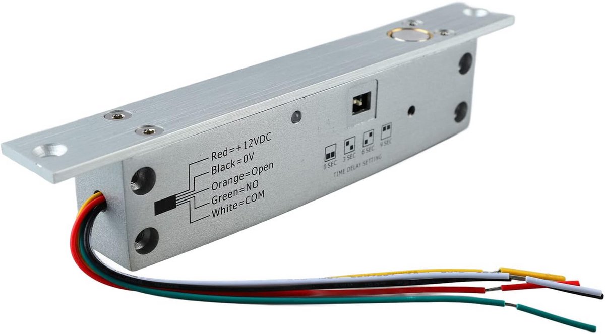 Elektrisch Grendelslot 12V voor Toegangscontrole - Smal Nachtslot met Tijdvertraging en LED