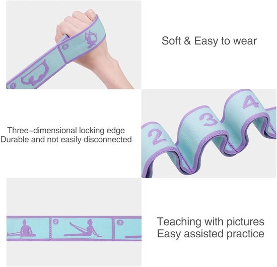 9-rings elastische yogaband - verstelbare stretch - multi-ring oefenband - flexibiliteitstrainingband - 4*110cm - geschikt voor fysiotherapie, dans, pilates en gymnastiek. De multi-ring oefenband verbetert de ideaal voor thuisworkouts - paars. — afbeelding 4