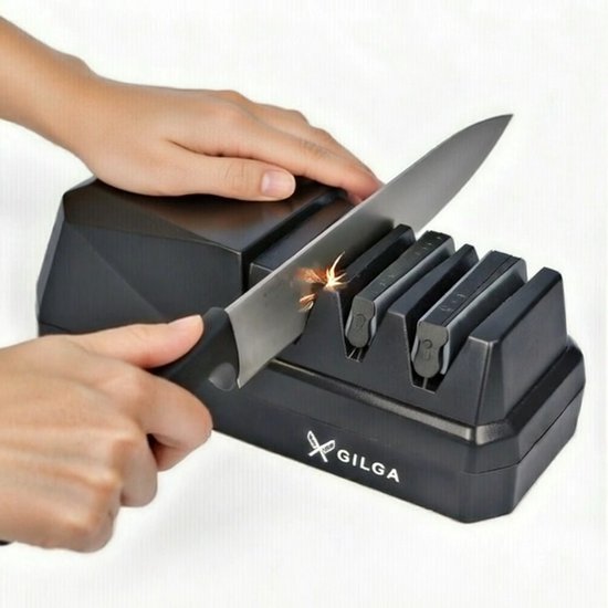 Aiguiseur de couteaux électrique Gilga - Aiguiseur de couteaux électrique - Aiguiseur de couteaux - Aiguiseur à tirer - Zwart
