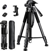 Sounix Camera en Telefoon Statief - 188 cm - Incl. Bluetooth Afstandsbediening - Aluminium - Zwart