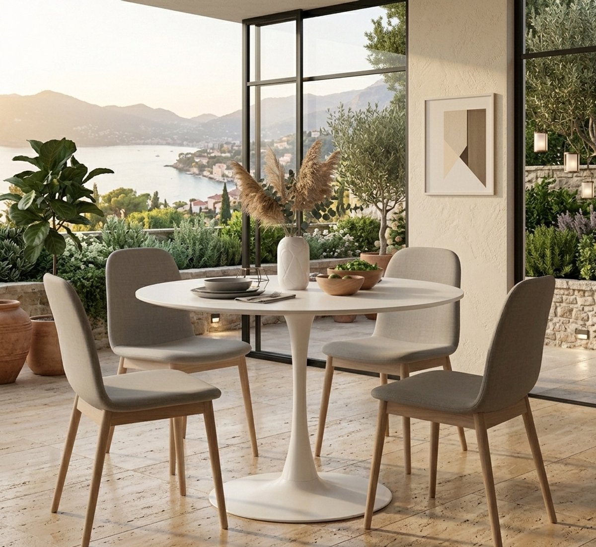 Ronde Eettafel Tulpenstijl 110 cm - Moderne Witte Design Eettafel voor 4-6 personen - Stabiel Metaal & MDF Tafelblad - Casa Serena – 110 cm – Casa Dorada