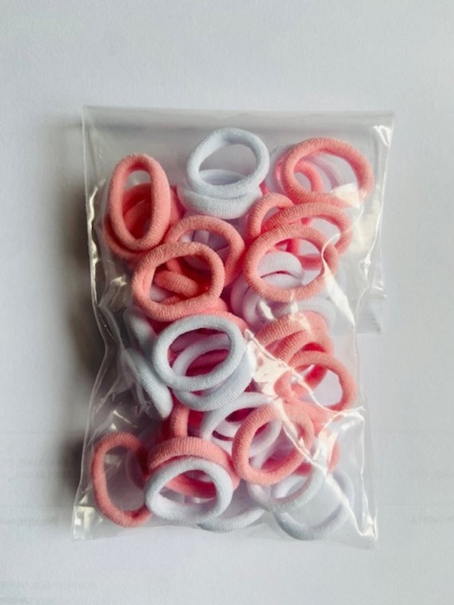 Haarelastieken mini endless 50 stuks roze wit combinatie
