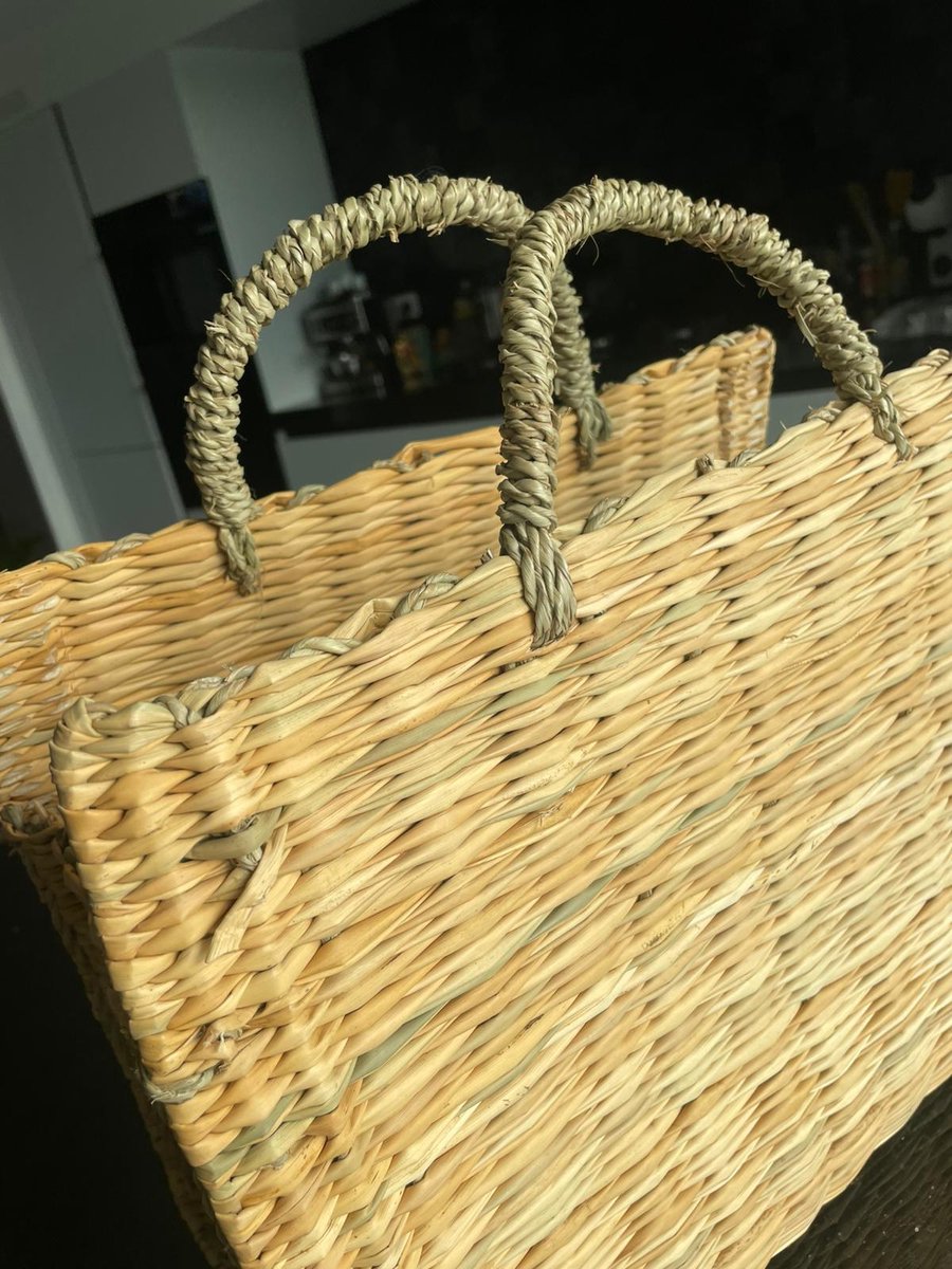 Handgevlochten Marokkaanse shopper van riet - Camel - stevig handvat - 1 st