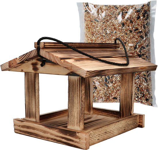KOTARBAU Mangeoire Oiseaux à Suspendre, Bois Naturel, 21x23,5 cm, Brun