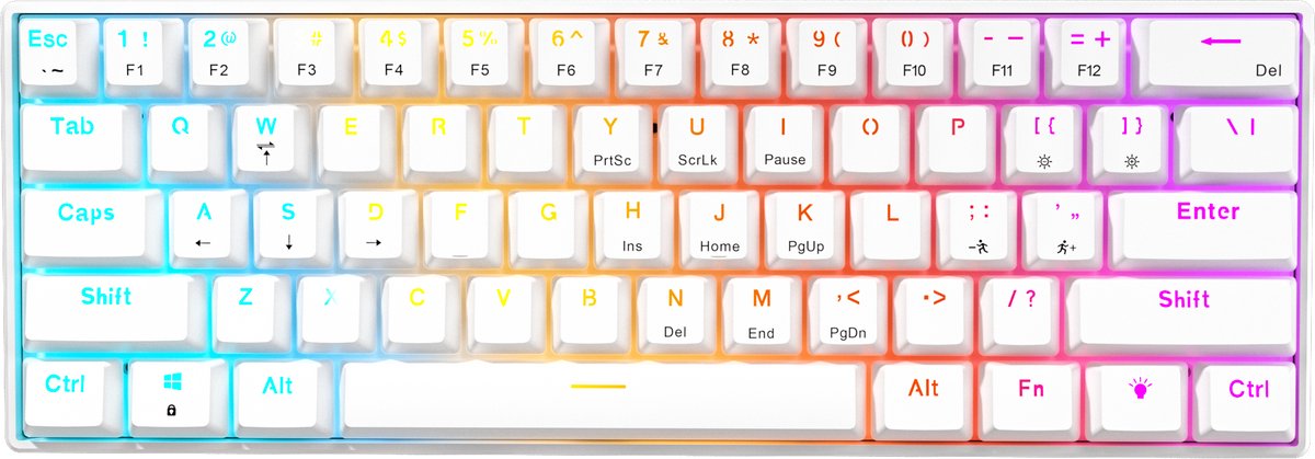 Furycube A61K - Mechanisch Gaming Toetsenbord - 61 Toetsen - Regenboogverlichting - Bedraad - Wit