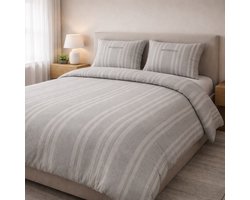 Saphira EXCLUSIVE Dekbedovertrek – Strepen Grijs – 240x200/220 cm – Lits-jumeaux – Inclusief 2 Kussenslopen 60x70 cm – Premium Katoen