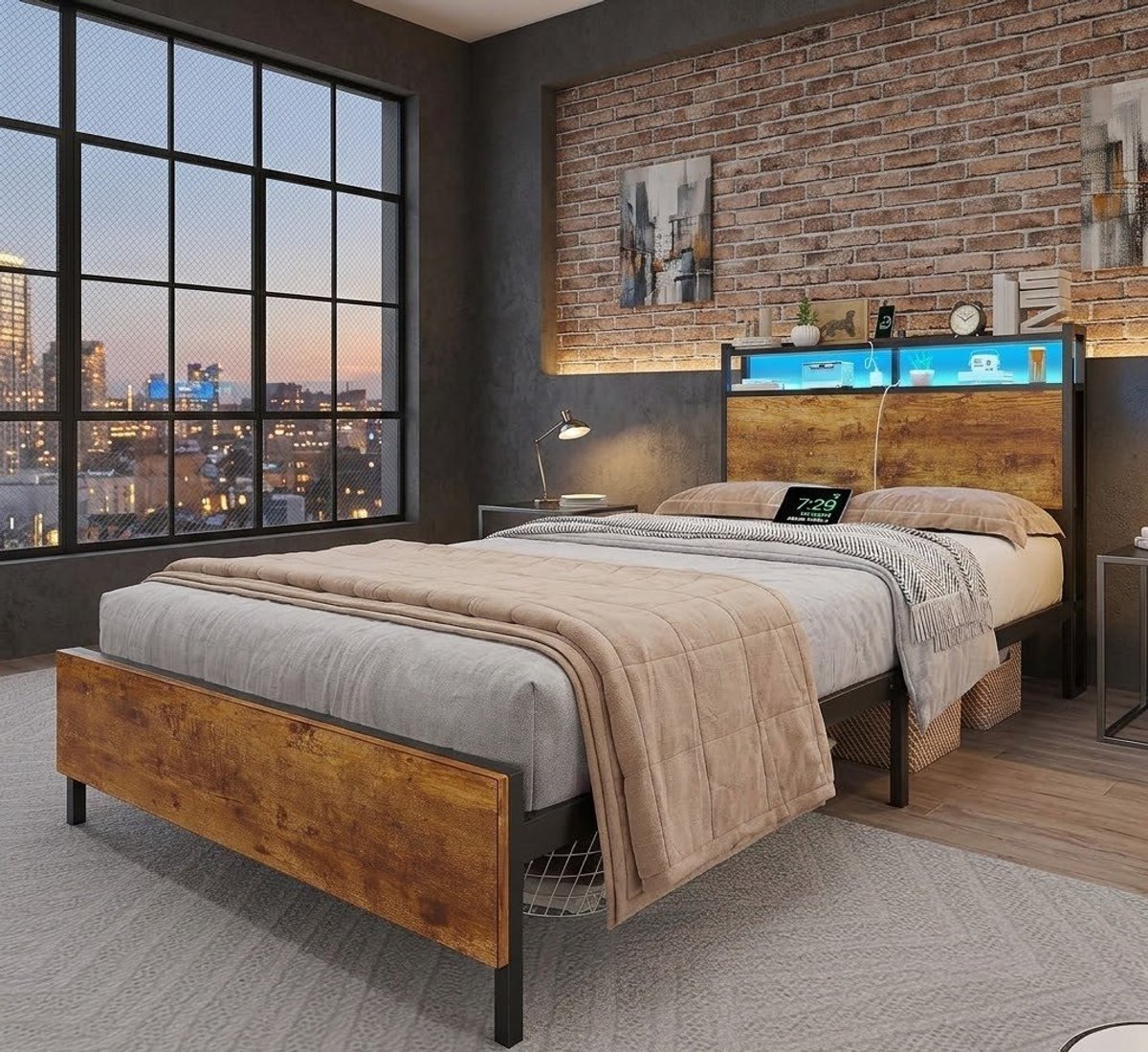 NovaLuxe LED Bedframe 90x200 cm met Oplaadstation en Hoofdbord - Modern Metalen Eenpersoonsbed met RGB verlichting en lattenbodemCasa Serena – Casa Dorada