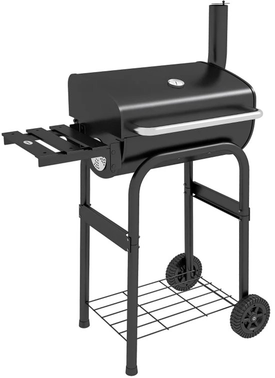 Premie Houtskool Barbecue - Smoker Barbecue - Barbecuegrill - Houtskoolgrill met Deksel, Handgrepen, Thermometer, Wielen - Verplaatsbaar - BBQ voor buiten, tuin - 83 x 46,5 x 115 cm - Zwart van Merkloos — afbeelding 5