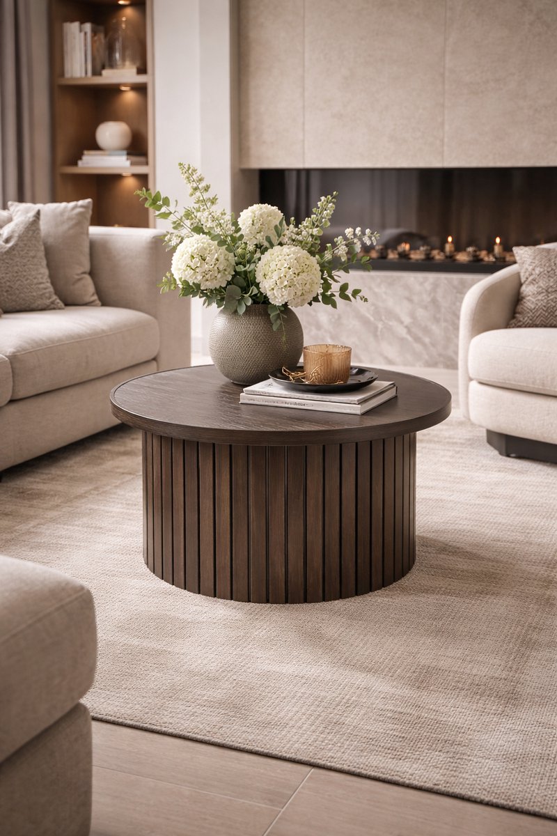 Fameilleur Ronde Salontafel Donker Eiken 67 cm – Moderne Design Salontafel Houtlook – Scandinavische / Japandi Woonkamer Tafel – Luxe Bijzettafel – Coffee Table – Ronde Houten Salontafel – Moderne Woonkamertafel Tafel Woonkamer – Salontafel