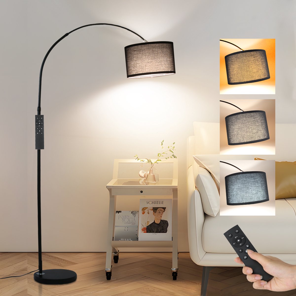 ANTENLICHT Moderne Vloerlamp Zwart - Staande Lamp Met Zwart Kap - 1 lichts 9W - 3000K-6000K 860LM - H 165 -180cm - Naturel - Woonkamer - Slaapkamer - Met Afstandsbediening & Voetschakelaar thumbnail 8