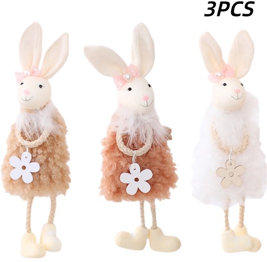 3 pièces - Ornement de lapin - Figurine - Décoration de Pâques - Pendentif de lapin - Ornement de Pâques - Décoration intérieure - Convient pour la maison - Vitrine - Pâques - Décoration festive - Marron - Wit - Khaki - 20*7*4cm