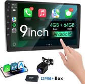 ESSGOO DAB Autoradio 2Din Universeel - Android 15 - Apple Carplay & Android Auto - 9 Inch HD Touchscreen - GPS Navigatiesysteem - 4+64GB - Achteruitrijcamera