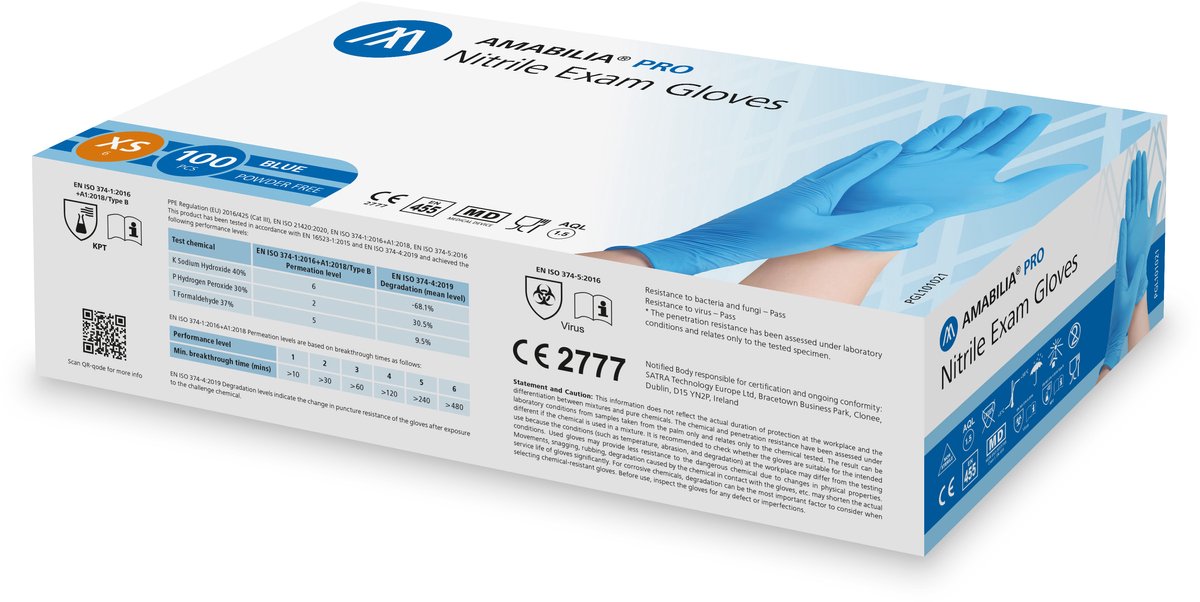 Nitril handschoenen ongepoederd Amabilia - Maat XS - 100 stuks - Blauw