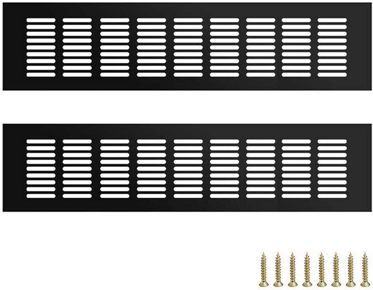 Ventilatierooster 80 mm x 400 mm - 2 stuks - Zwart Zinklegering - Insectenbescherming