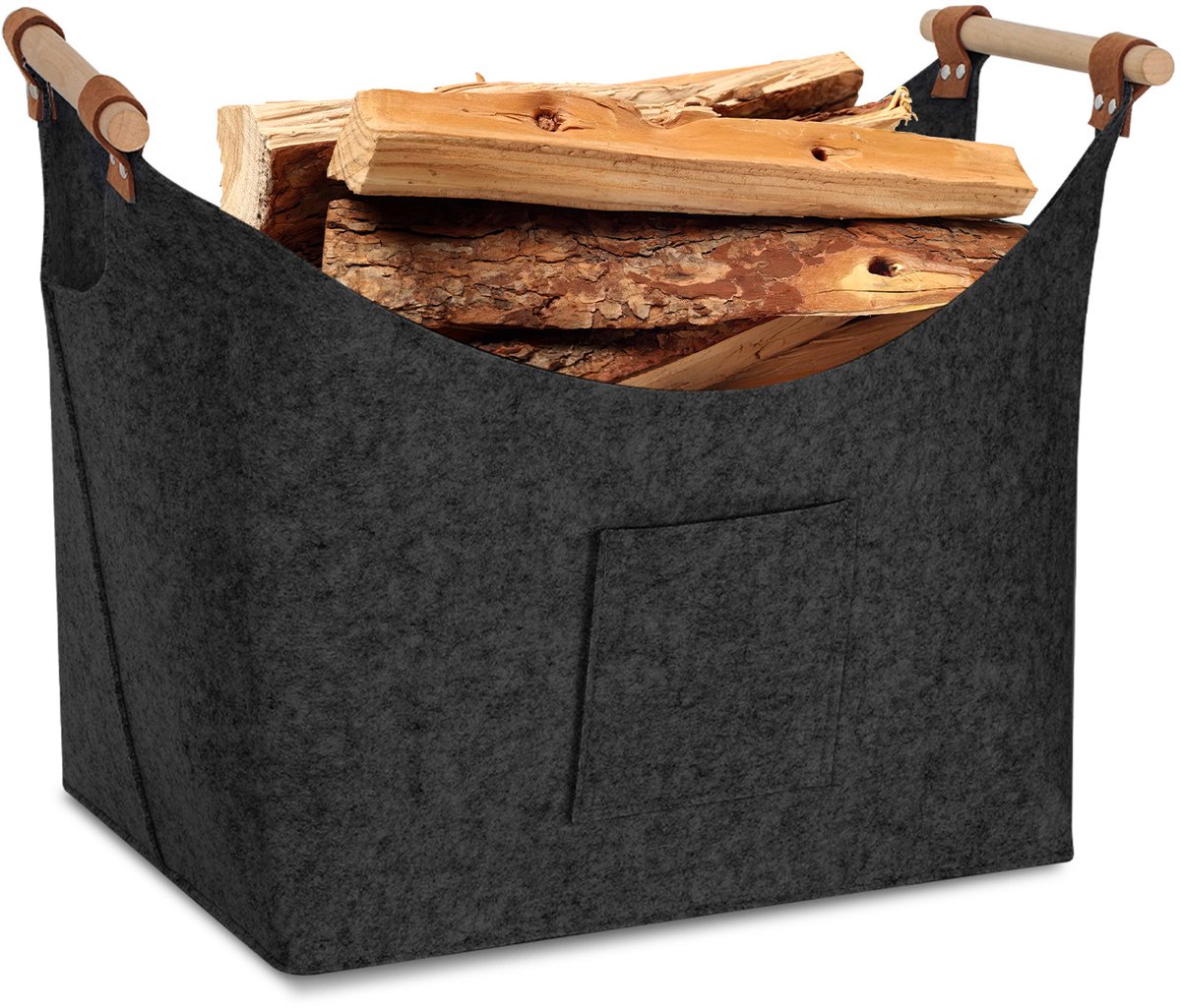 Houten mand voor haardhout - Houtmand vilt - opvouwbare brandhoutmand - Haardhoutopslag voor boodschappen, hout, krant of brandhout - 5mm - Donkergrijs