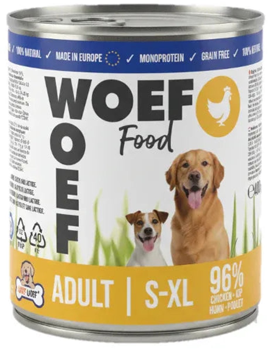 Woef Woef Snacks Woef Woef Adult - Natvoer Hond - Hondenvoer - Kip - 12 x 200g - Hypoallergeen - Graanvrij
