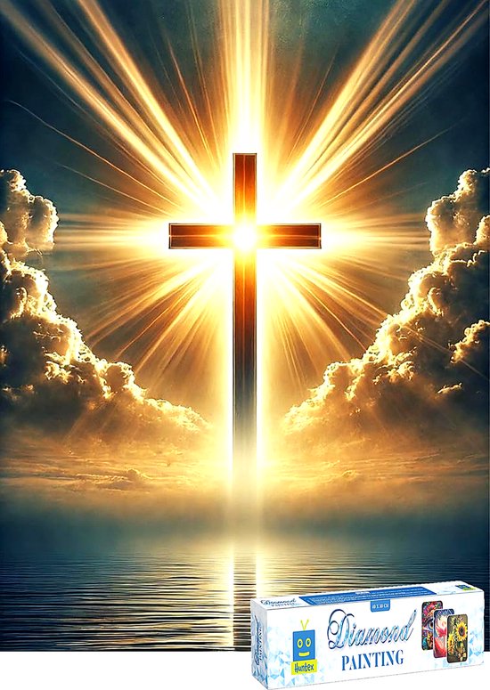 Huntex Diamond Painting Adultes - Diamond Painting Enfants - Diamond Painting Paquet Complet - Croix à l'Horizon - 30x40 cm