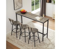 Pugsdrly Lange bartafel met 3 gestoffeerde barkrukken van PU, industriële bartafel en stoelen voor de keuken, ontbijtruimte, woonkamer, feestzaal, in rustiek grijs en zwart