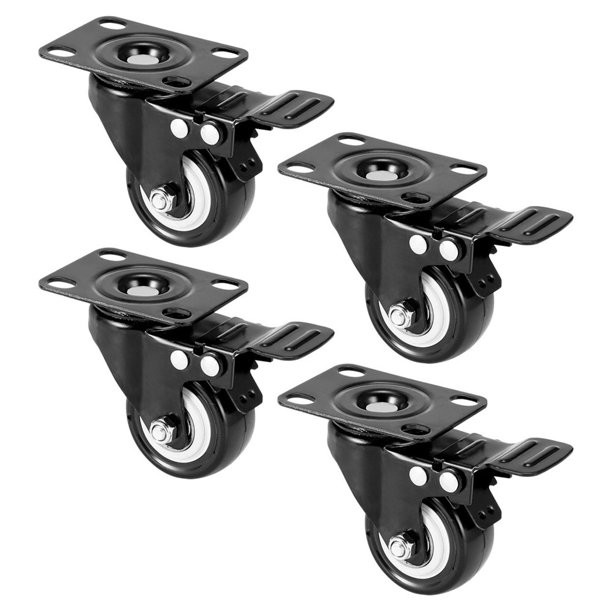 4 Stuks Meubelwielen met Rem - 50 mm Zwaarlast Zwenkwielen - 360° Draaibaar tot 200 kg - Rubberen Trolley Wielen - Geschikt voor Zware Belasting en Transport - Zwart