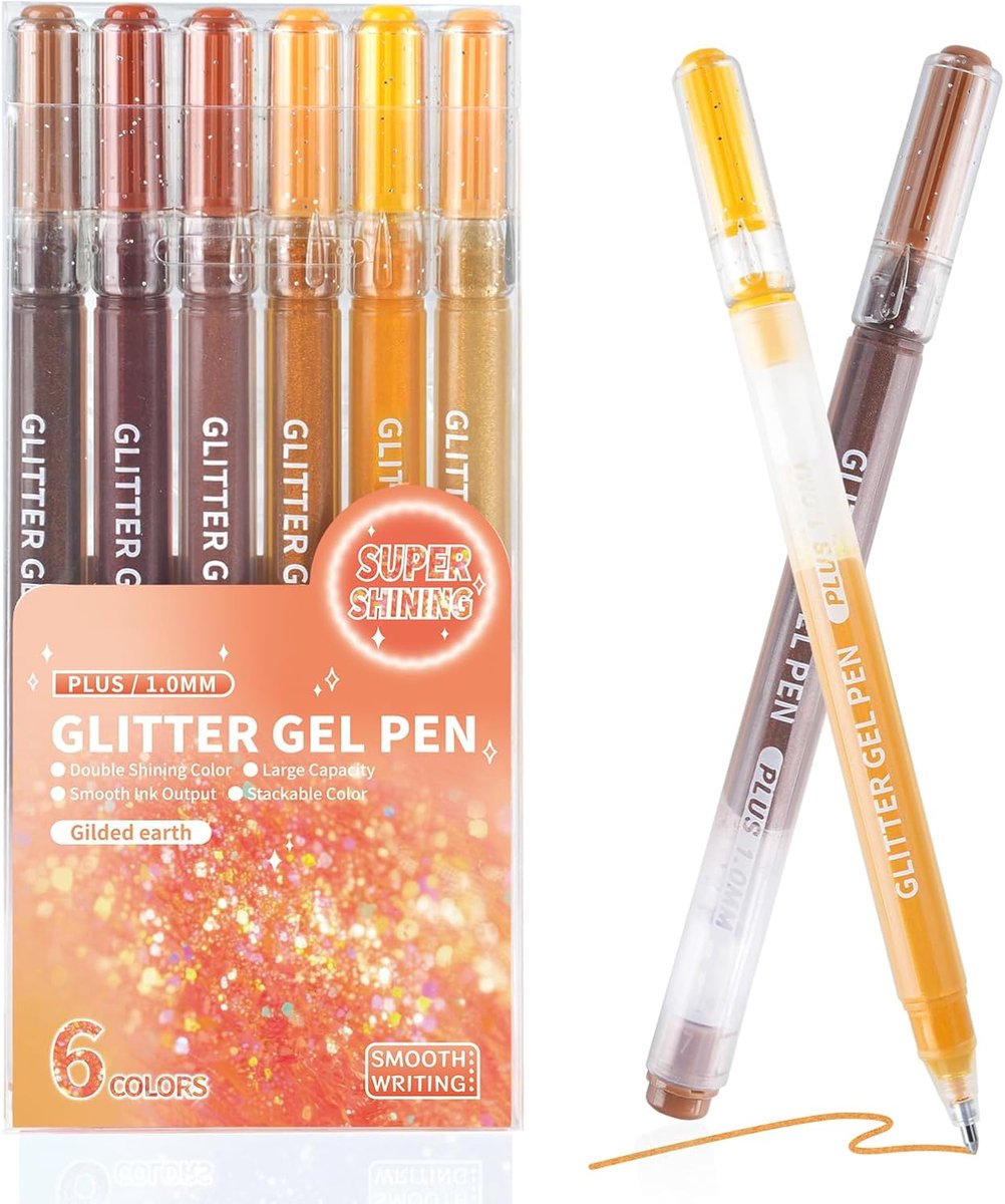 Namajunas - 6-delige Glitter Gelpennen Set – Gelpennen - Glitterpennen - Dubbele Glans Oranje Kleuren – 1.0 mm – Grote Inktcapaciteit – Soepel Schrijven – Voor Volwassen Kleurboeken, Journaling, Tekenen & Creatief Werk