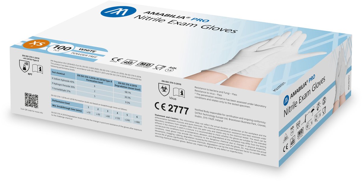 Nitril handschoenen ongepoederd Amabilia - Maat XS - 100 stuks - Wit