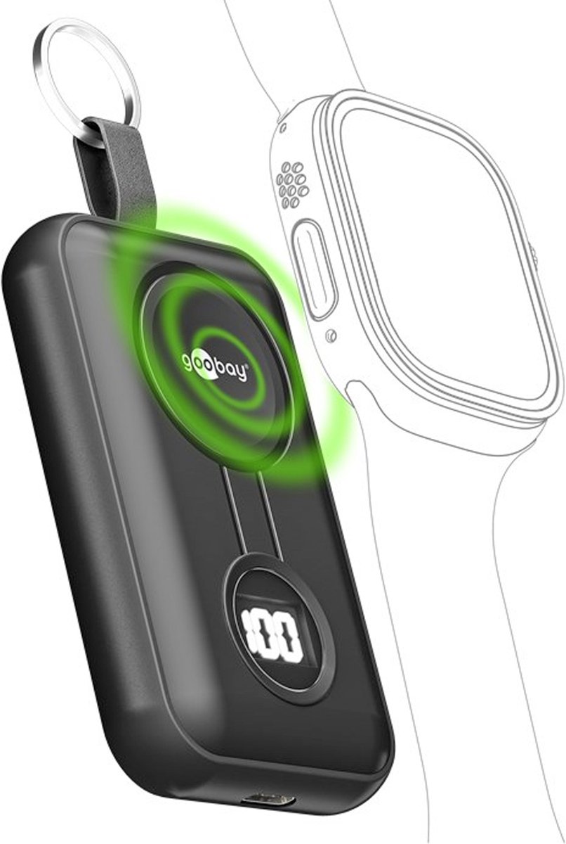 Draadloze powerbank voor Apple Watch en AirPods, mini-powerbank, 5W, 2500mAh, met sleutelring