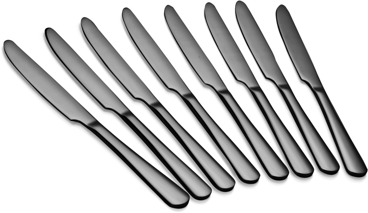 Alheco set van 8 tafelmessen - Messen - RVS - 23cm - Zwart