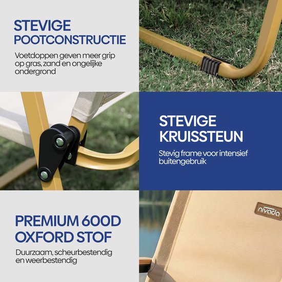 NIVADA Campingstoel 2pcs - Beige - Opvouwbaar - 120kg Draagkracht - Tuinstoel - Strandstoel - Klapstoel van Merkloos — afbeelding 5