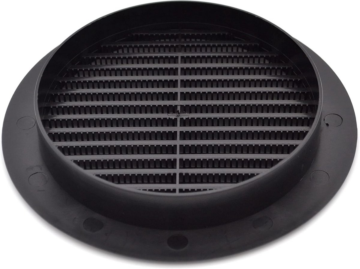 Ventilatierooster met Insectenbescherming - Kunststof Afvoerluchtrooster, Rond, Zwart, Diameter 125