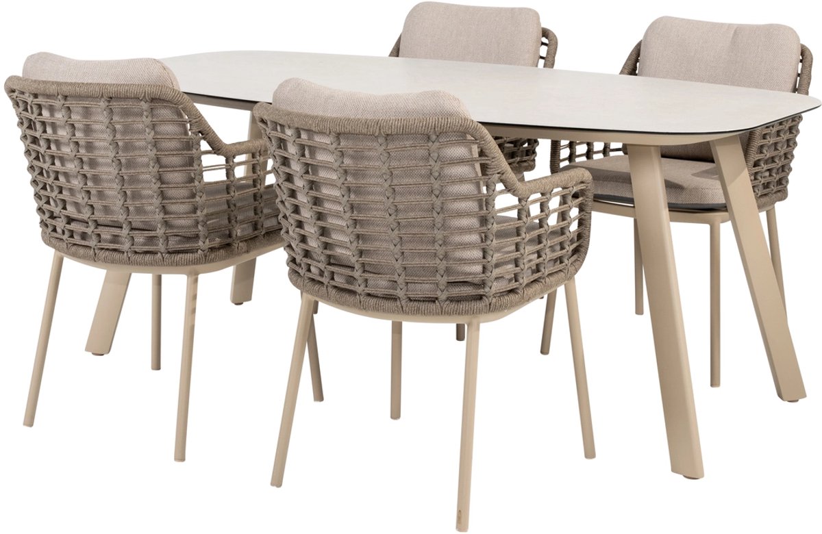 4 Seasons Outdoor Manolo tuinset 180 x 95 cm met 4 Puglia dining stoelen - latte