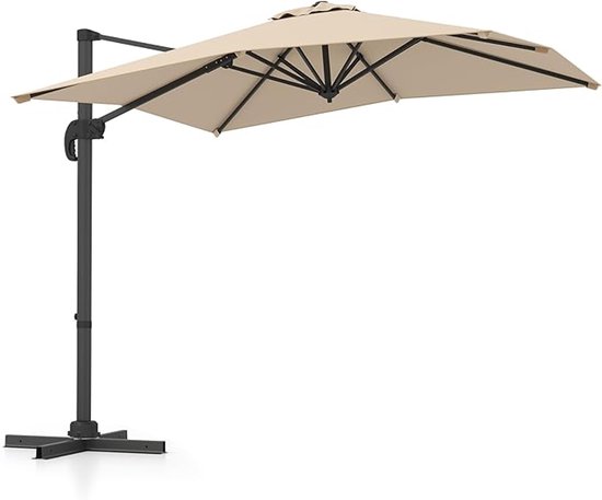 KOMFOTTEU Parasol 250 x 250 cm - zweefparasol - aluminium stang - draaibaar - kantelbaar - tuinparasol - voor tuinen en balkons