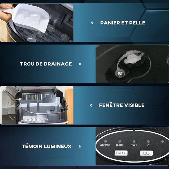 IJsblokjesmachine voor Thuis - 12 kg IJs in 24 Uur, Zelfreinigend, LED Display, Inclusief IJsmand en Schep van Merkloos — afbeelding 5
