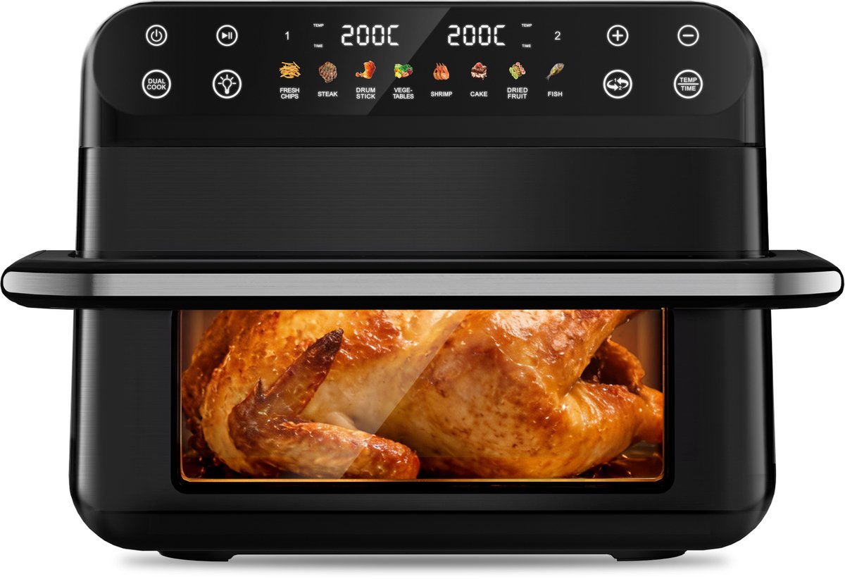 Fukstern Dubbele Airfryer XXL–11L 2500W–Tot 6 Personen-Dubbele Mand–30°C tot 200°C Instelbaar–8 Voorgeprogrammeerde Functies–Zwart