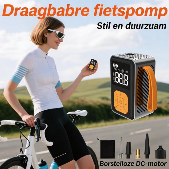 Draagbare Elektrische Bandenpomp - Digitale Compressor met Automatische Stop - Voor Auto, Fiets, Motor en Bal - Met LED-Verlichting - Compact en Stevig — afbeelding 4