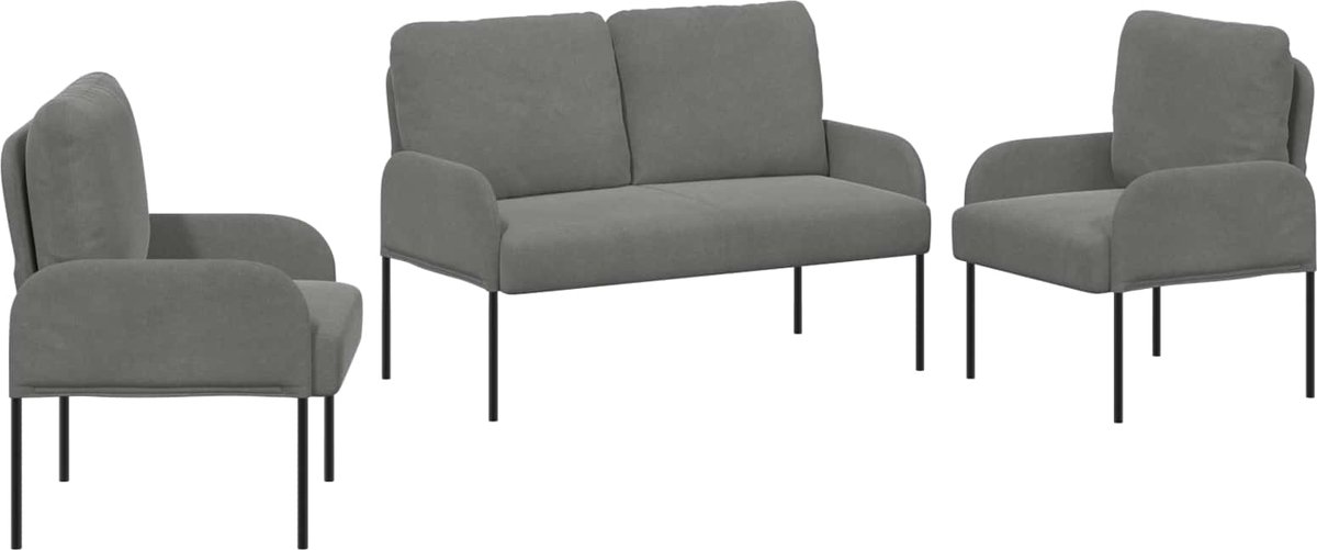 vidaXL - Sofa-Sets - 3 - st - Donkergrijs - Multiplex