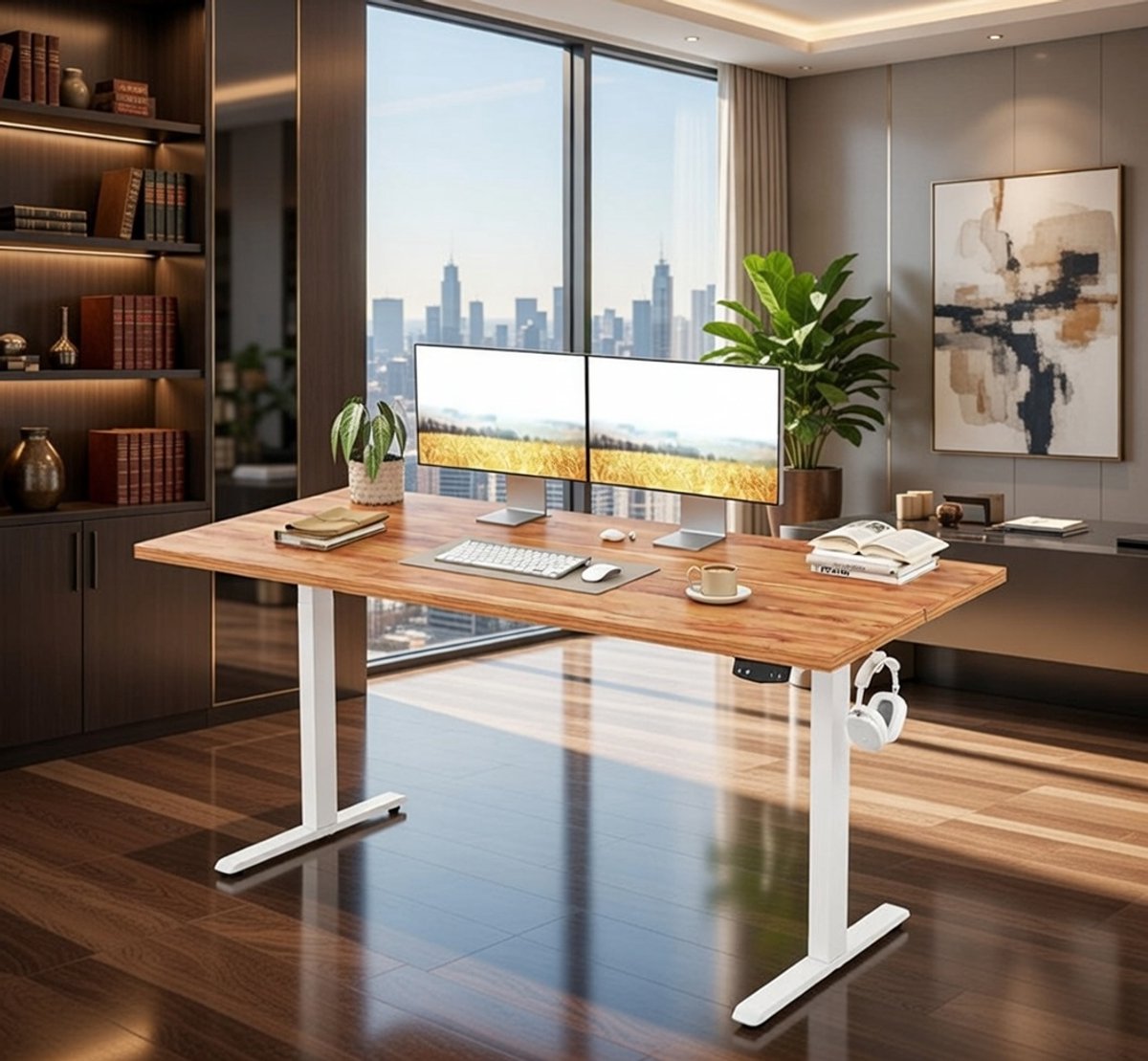 Elektrisch Zit-Sta Bureau 110x60 cm – In Hoogte Verstelbaar Bureau met Geheugenfunctie, Stil Motorisch Sta Bureau, Ergonomisch Computerbureau voor Thuiswerkplek & Kantoor – Lichtbruin | NoviHome