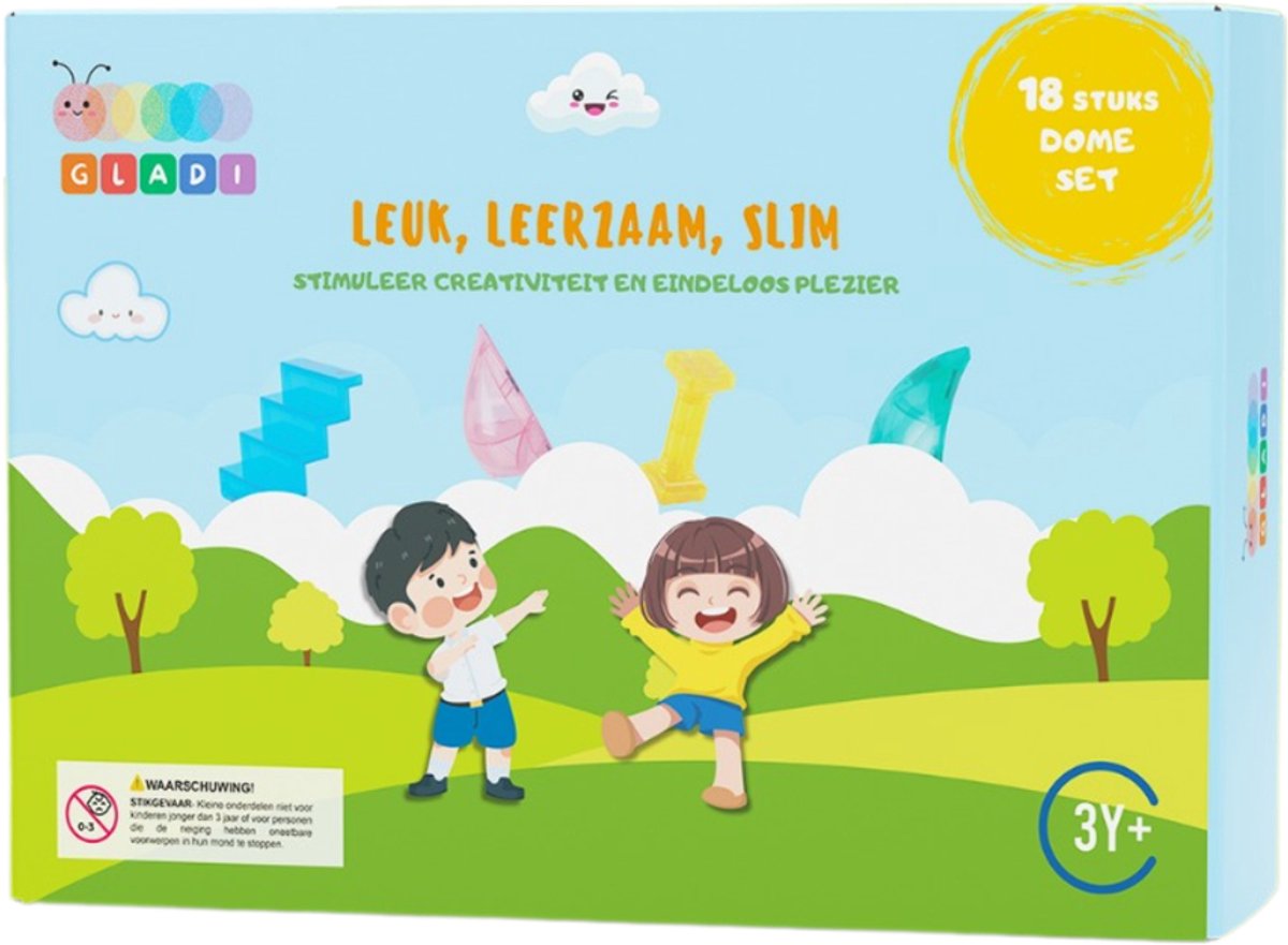Gladi Tiles 18-Delige Magnetische Dome Uitbreidingsset - Magnetisch Speelgoed - Magnetic Tiles - STEM Speelgoed voor 3 t/m 12 Jaar - Magnetische Tegels - Magnetische Bouwstenen - Educatief Speelgoed - Speelgoed Cadeau