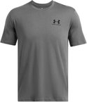 Grijze Under Armour sportshirt, voorkant, met klein logo op de borst.