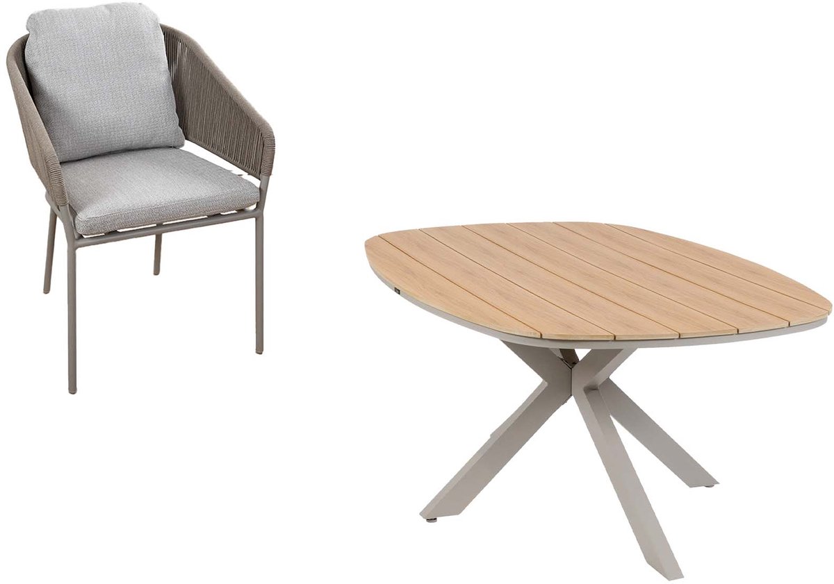 5-delige tuinset | 4 Brindsi tuinstoelen (Latte & Camel) | Tuintafel Cadiz 180x115cm (Camel)